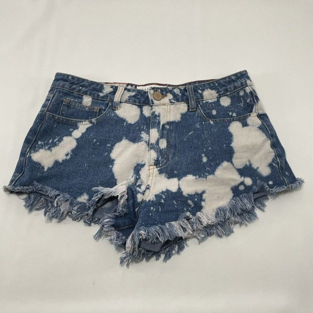 Toast Jean Booty Shorts  Booties Women Size S Blue Splash Bleach Cutoff Raw Rag